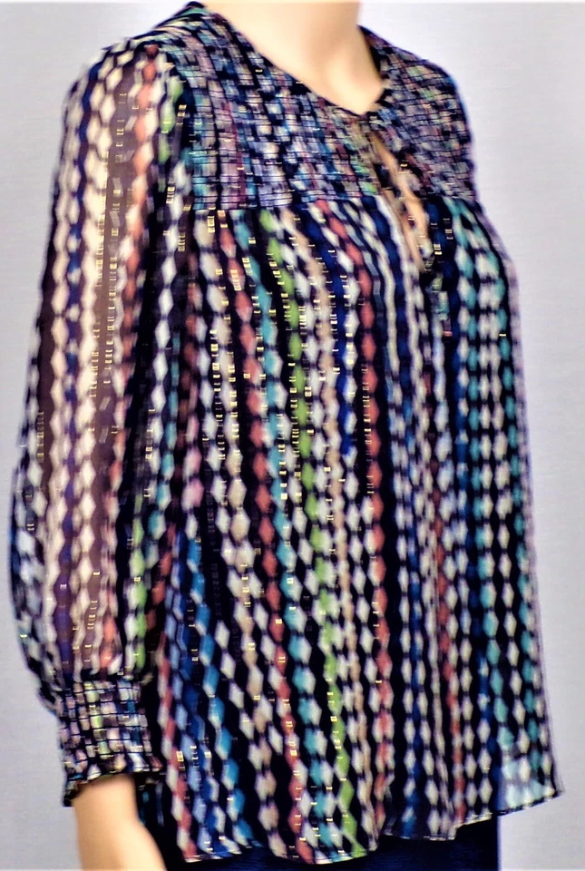 SILK! (95%) SHOSHANNA size XS (?) multicolor silk/metallic LS pullover top - Image 4 of 4