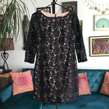 VINCE CAMUTO sz 4 Elegant Black Lace 3/4 Sleeve Shift Dress