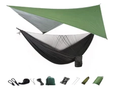 NEW Hammock Set with Nylon Tarp Polyfill Underquilt Mosquito Net Green Black