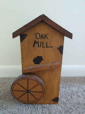 12.5'' Handmade Handcrafted Hand Painted Wooden Oak Mill Building w/ Water Wheel