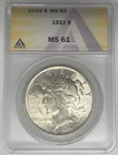 1922 Peace Silver Dollar Coin ANACS MS 61 Looks Better