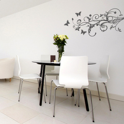Wandtattoo Hibiskus Blumenranke 92x60 Cm + 6 Schmetterlinge, Dunkelrot – Selbstklebend Für Wand