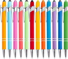 PASISIBICK 12 Pieces Rainbow Rubberized Soft Touch Ballpoint Pen with Stylus Tip