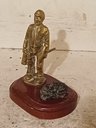 vintage solid brass coal miner With Pick And BIT OF Coal On Wooden Base - Picture 5 of 24
