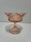 Vintage FENTON CANDY COMPOTE DISH VASE Cabbage Rose Pink Glass  Double Crimped