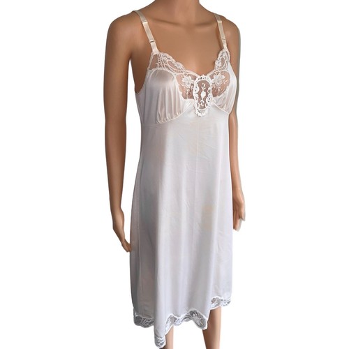 Vintage Shadowline Lingerie Dress 70s Cream Lace Trim Slip - Size 34MS - Picture 6 of 8