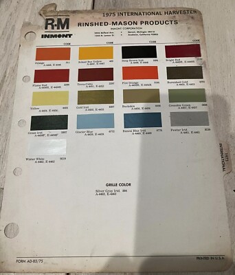 1975 International Harvester Paint Chip Color Code Sample Sheet Rinshed ...