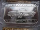 1 OZ  CLASSIC 1962 GM CORVETTE CONVERTIBLE  .999  SILVER RARE BAR INGOT+ GOLD