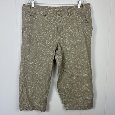 Faded Glory Women Capri Pants 16W 40x21 Cream Coffee Print