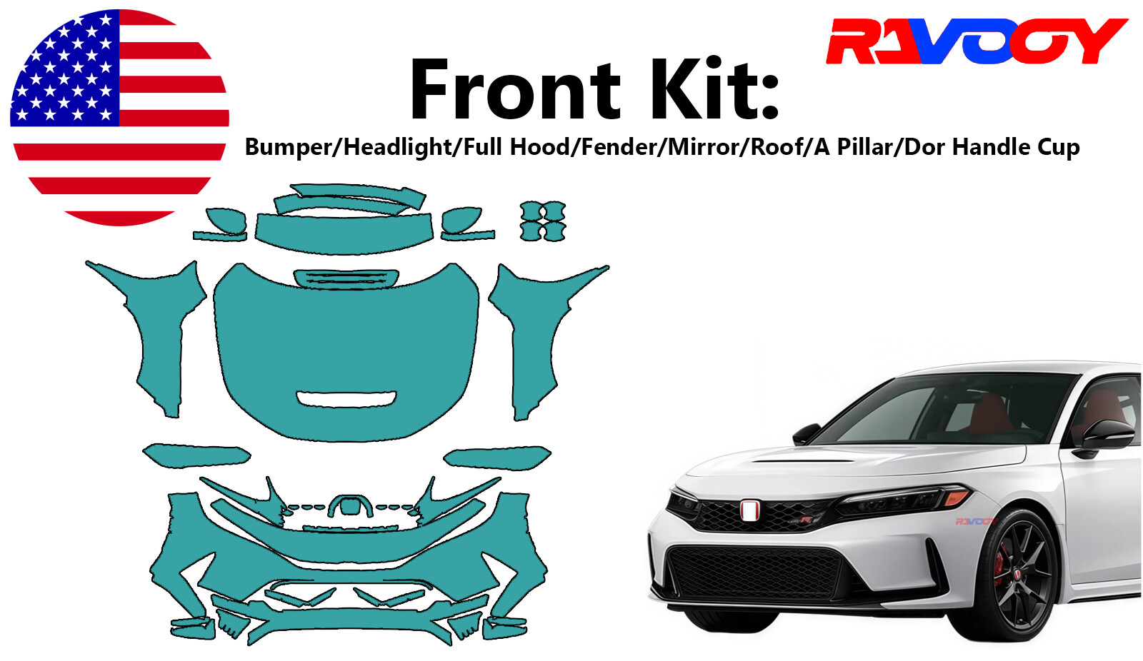 For Honda Civic Type R 2023-2025 Full Front Paint Protection Film PreCut PPF