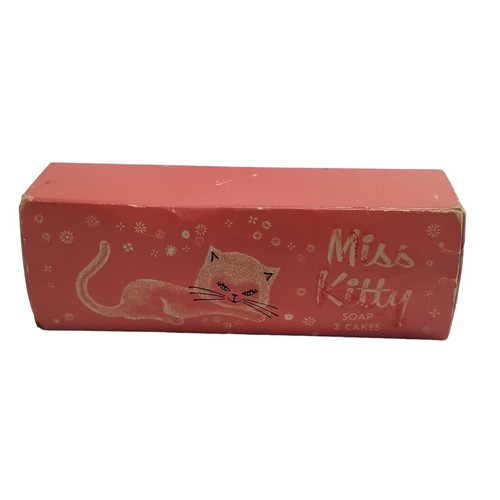 Cat Shaped Decorative Soap Miss Kitty 2 Cakes Box Set Vintage Pink Prop Glam Mod - Picture 2 of 9