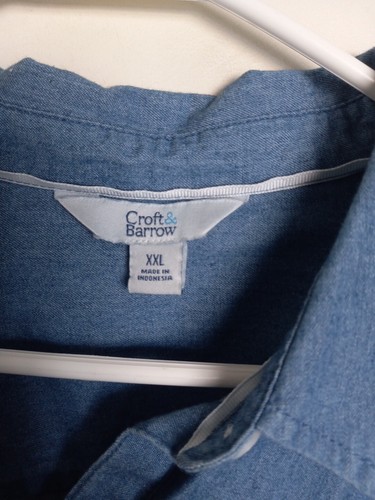 CROFT & BARROW BUTTON DOWN SHIRT BLUE LONG SLEEVE POCKET SZ XXL NEW - Picture 2 of 3