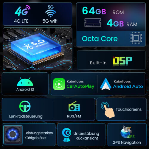 Carplay Android 13 Autoradio GPS Navi 4G FM USB 6+128G Für Nissan Juke 2010-2014 - Bild 3 von 19