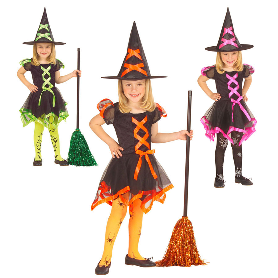 Hexenkostüm Für Mädchen – 4-teilig Mit Kleid, Hut, Tasche & Zauberstab – Elegantes Halloween-Outfit Für Party & Verkleidung