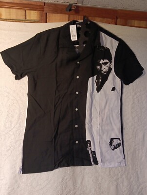 SCARFACE Tony Montana Button Up Shirt Black Mens Small RARE NEW + Tag All  Over P | eBay