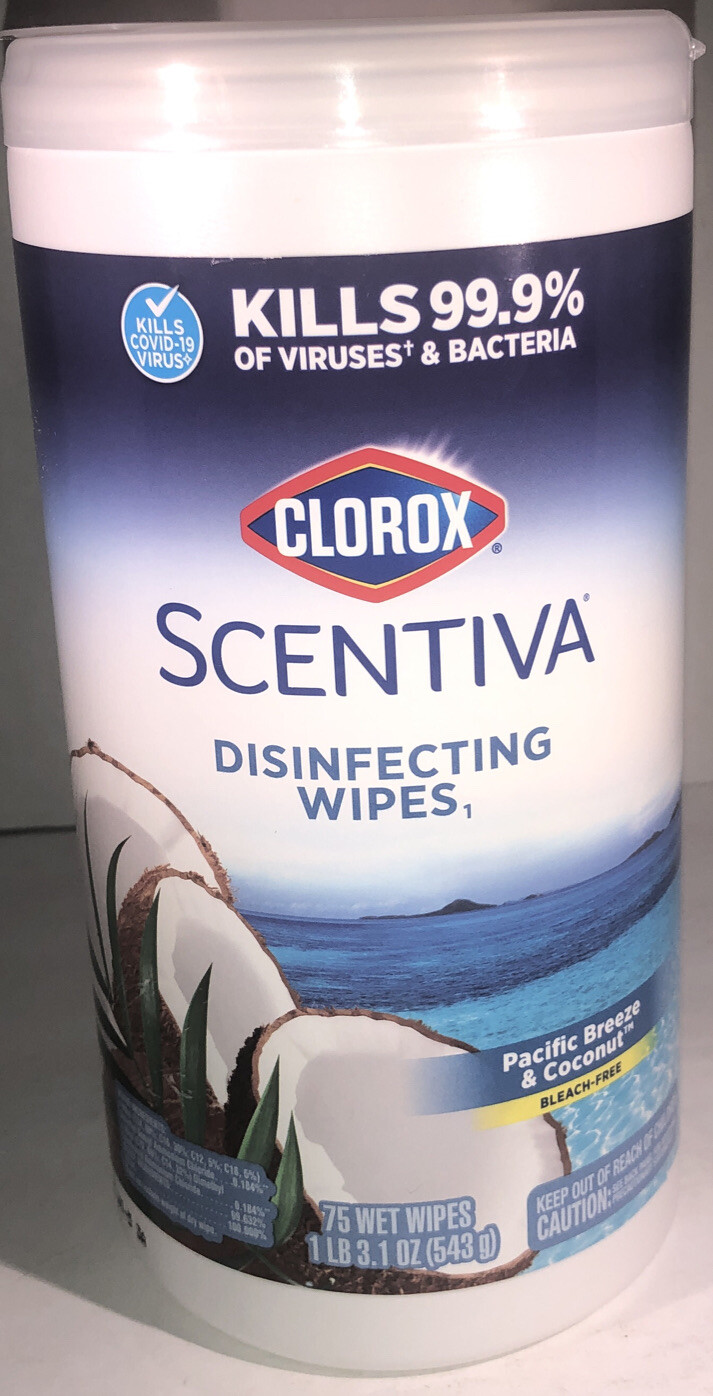 New Clorox Scentiva MultiUse Wipes Pacific Breeze & Coconut 75ctSHIPS
