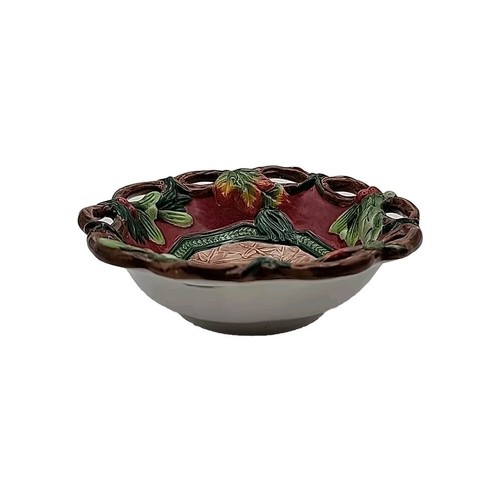 Fitz And Floyd Holiday Round Reticulated Bowl Berries Holly & Leaves 6" - Picture 4 of 12