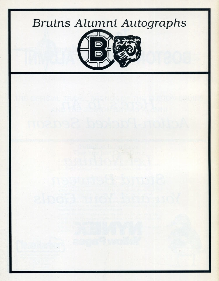 Guía de medios del programa de juegos de ex alumnos de Boston Bruins 1989-90 con autógrafo desconocido M259 Foto 2 de 2