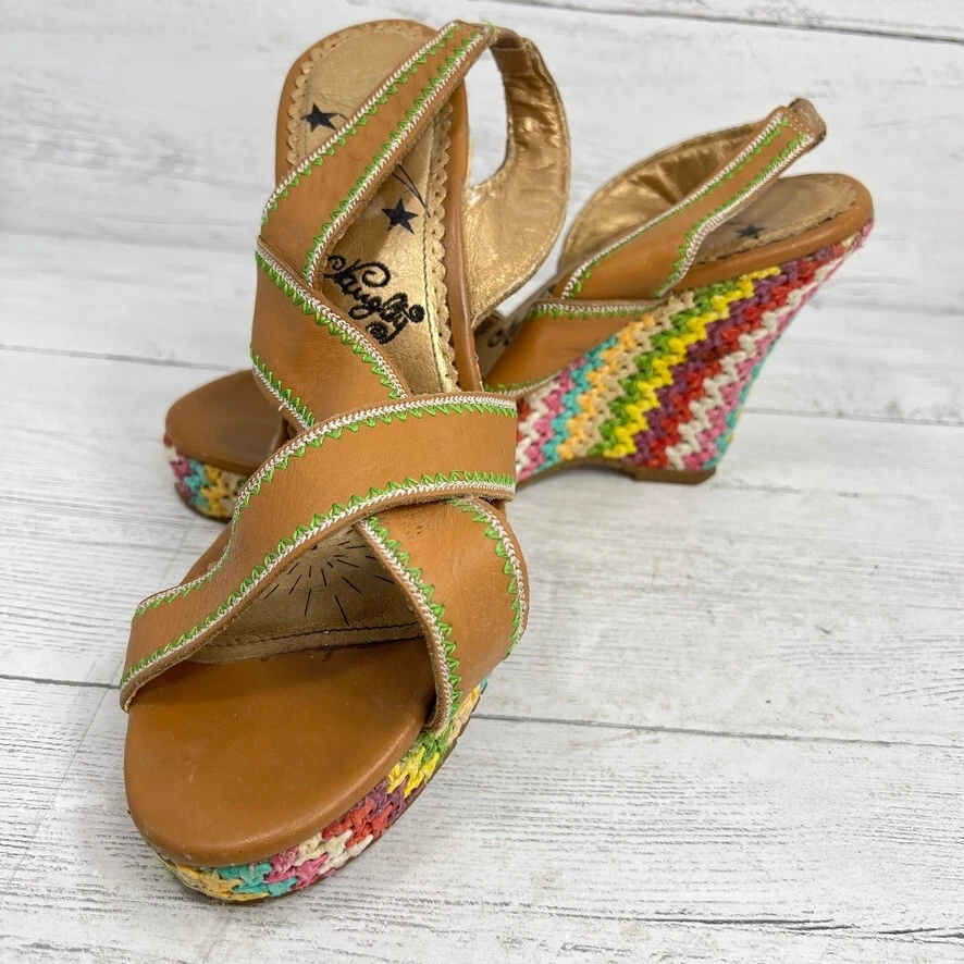 Sandalia Naughty Monkey 7.5 Cuña Cruzada Crochet Tacón Alto Sin Cordones Foto 4 de 4