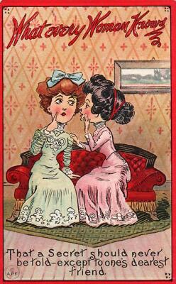 Lovely LADIES SHARE SECRETS On Colorful Vintage COMIC Postcard