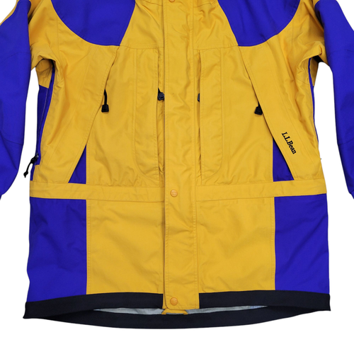 LL BEAN Vintage Men's Gore-Tex Jacket Size L Yellow Blue Full Zip Hooded Nylon - Picture 3 of 12