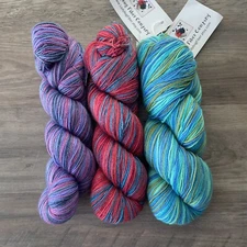 (3 Skeins) Ladybug Fiber Co Colorful Self-Striping Sock Yarn Merino Wool/Silk