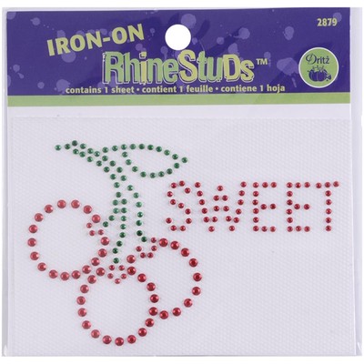 Dritz Iron-On Applique Rhinestuds Sweet Cherry Cherries, NEW