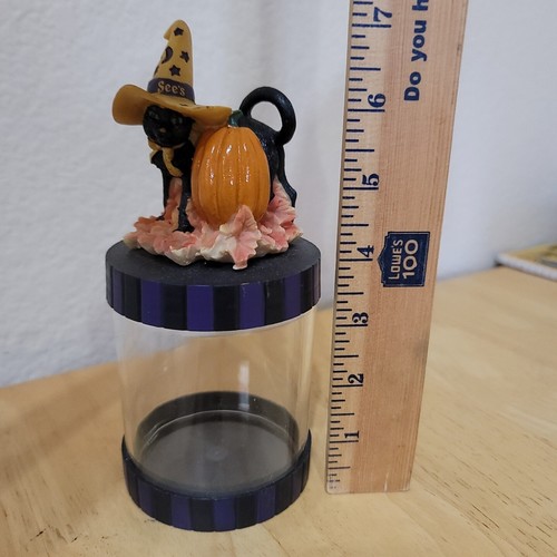 See's Candies Halloween Candy Container Jar Pumpkin & Black Cat Collectible - Picture 2 of 2