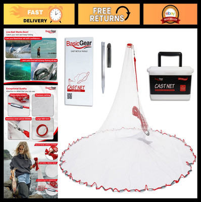 Professional Grade Cast Net 3ft-12ft Radius | 3/8'' & 1/4'' Mesh for Bait Fishing