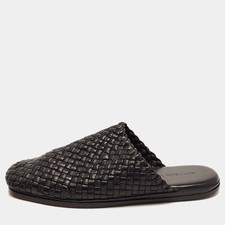 Bottega Veneta Size 42 Black Intrecciato Leat...