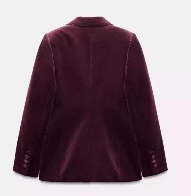 Zara Limited Edition Velvet Burgundy Fitted Blazer & Trousers Size M Co Ord Set image 8