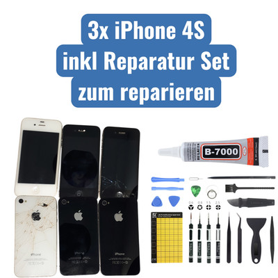 3 Stück Apple iPhone 4 A1332 Bar Smartphone Schwarz 4MB iOS, ungeprüfte Ware.