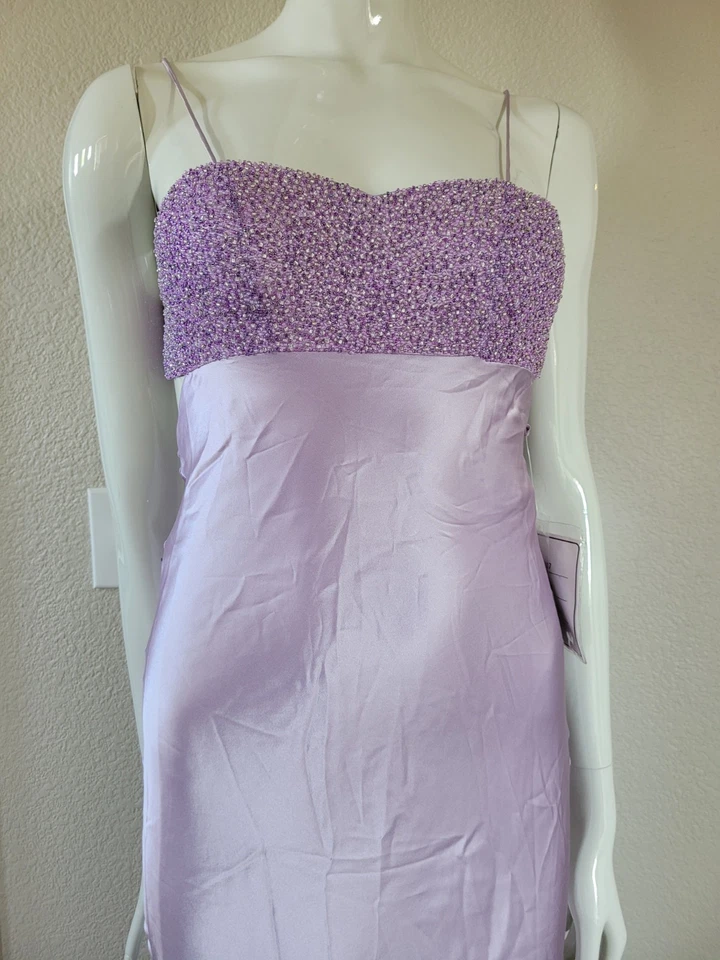 Vestido Largo Clarisse 100% Seda Cuentas Lila Púrpura Talla 0 Baile de graduación Princesa Caprichoso Foto 3 de 4