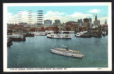 Baltimore, MD, View of Harbor, showing Excursion Boats, Ansichtskarte 1931 