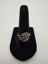 Vtg Sterling Silver Pink Gemstone Leaf Ring - Floral Artisan Design - Size 6.5