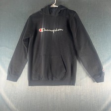 Champion Youth Hoodie Size YL Black Eco Authentic Pullover Sweatshirt Pockets