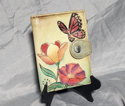 Anna By Anuschka Genuine Leather Hand Painted Butterfly Floral Wallet Signed