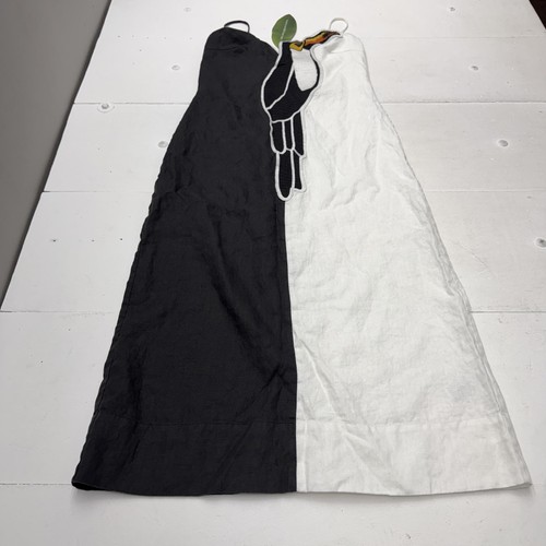 Farm Rio Dress Womens L Black White Linen Toucan Colorblock Embroidered Sundress