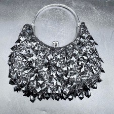 Vintage Jet Black Teardrop Beaded Cocktail Evening Bridal Flapper Purse Bag