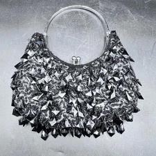 Vintage Jet Black Teardrop Beaded Cocktail Evening Bridal Flapper Purse Bag