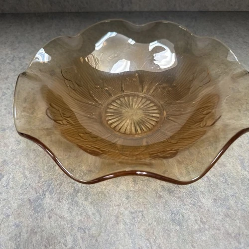 Vintage Jeannette Marigold Iris and Herringbone Large Serving Bowl 11 1/2 inches