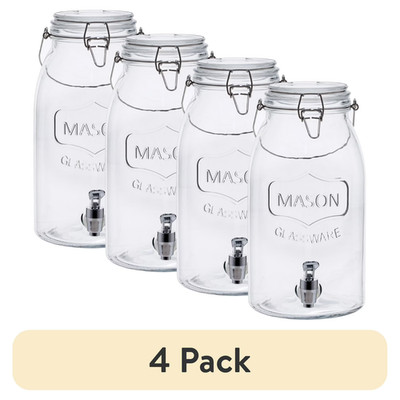 (4 pack) Mainstays Clear Glass Mason Sun Tea Beverage Dispenser Jar