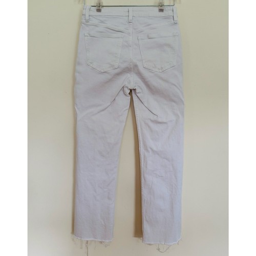ZARA Women High Rise White Denim Raw Hem Straight Leg Stretch 90s Boho Jeans 2 - Picture 4 of 8