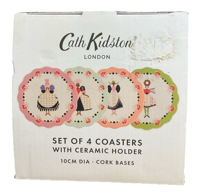 CATH KIDSTON 4 Piece SPRING BIRDS Cork Back Coaster Set with Holder NEW