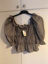 Women’s TU Brown Gingham Cute Milkmaid Style Top - Size 6 - BNWT