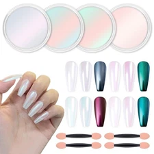 4 Jars Mermaid Chrome Nail Art Powder Aurora Mirror Pearl Dust Manicure Glitter