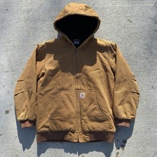 Vintage Carhartt Jacket Youth XL Brown Hooded Quilt Lined Workwear RN 13706