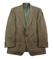 vtg Jos A Bank 42R Green Herringbone Tweed Alpaca Blazer Jacket Sport Suit Coat