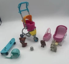 Barbie Stroller, Baby Seat, Scooter Board, Helmet,Purse, Bird, Rabbit,  Puppies 