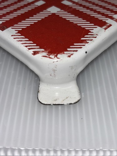 Vintage French Square Enameled Red Plaid Footed Trivet For Hot Dishes/Decor - Picture 11 of 11